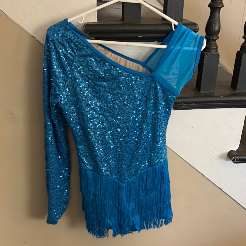 Sparkly Fringe Blue Dance Costume